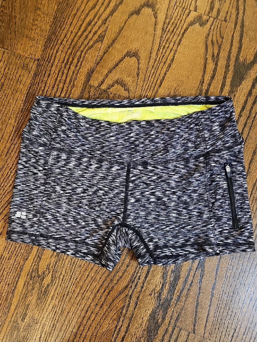 Beach House Merled Black And White Women's Swim Athletic Shorts with Zip Pocket